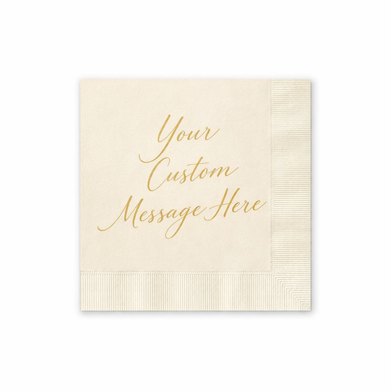 ecru napkin with gold foil text area